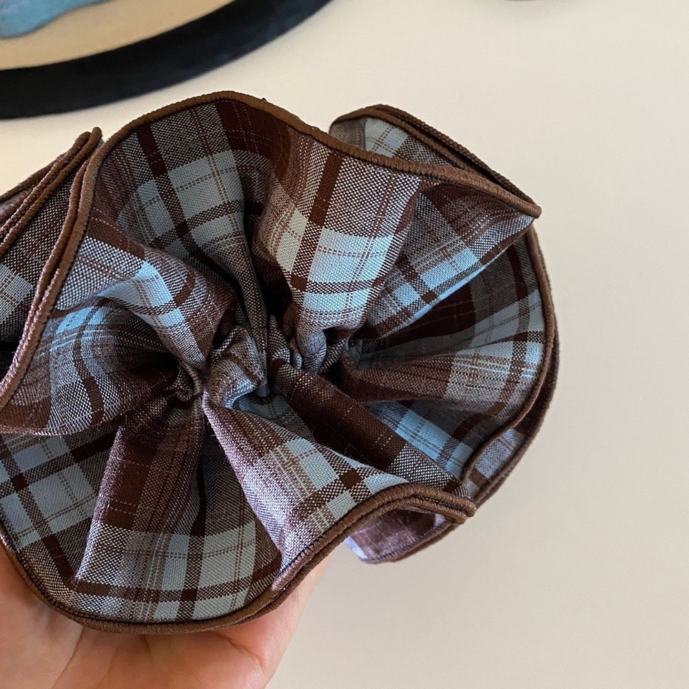 NWOT Brown & Blue Plaid Oversized Scrunchie